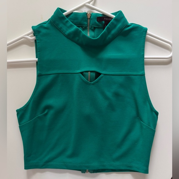 3/$25✨Teal Emerald Mockline Crop Top with back Zipper | Small - Picture 2 of 6